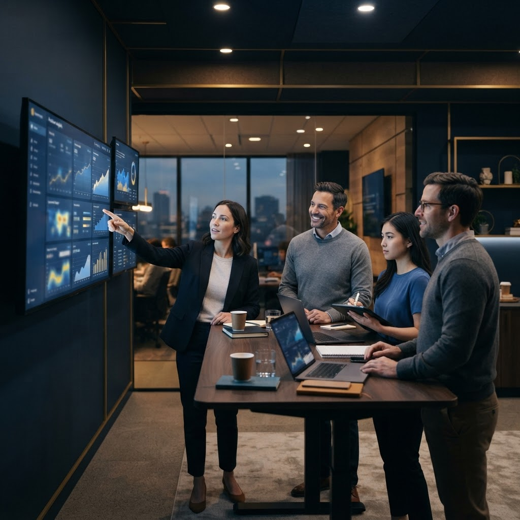 Business team monitoring a new software launch